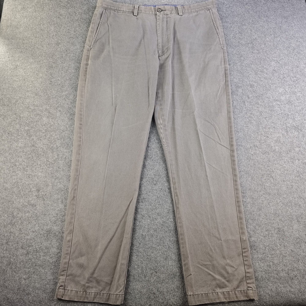Johnston Murphy Pants Mens 36x32 Regular Fit Gray Flat Front Chino 100% Pima